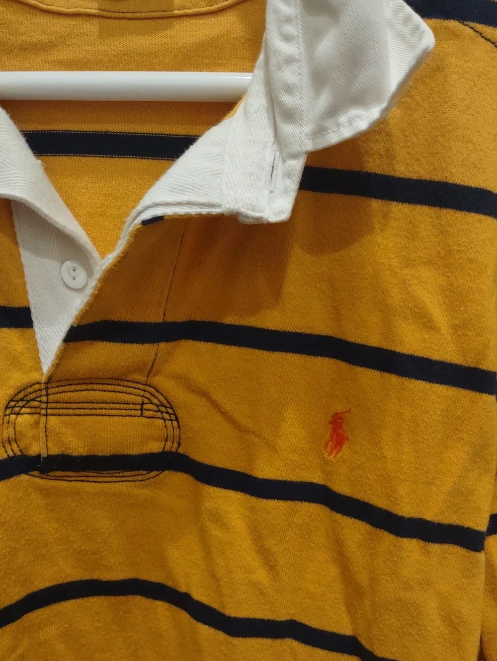 Ralph Lauren Men’s Yellow and Navy Striped Rugby Polo